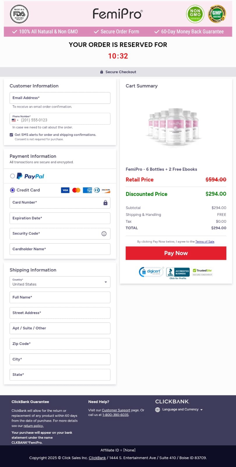 femipro checkout page